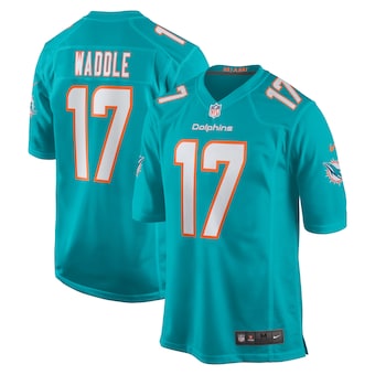 mens nike jaylen waddle aqua miami dolphins game jersey